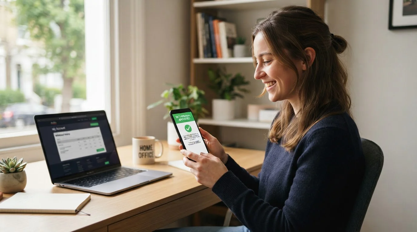 UK online casino player receiving fast withdrawal confirmation on smartphone
