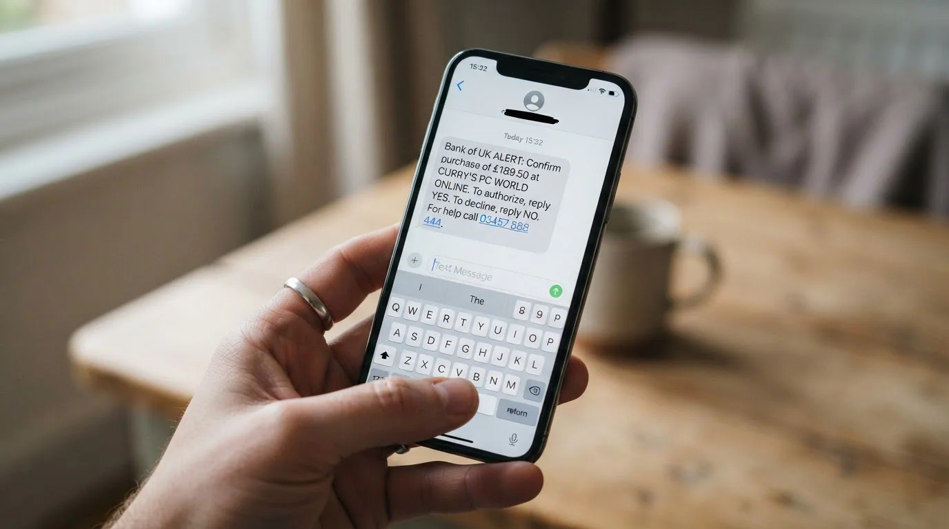 Mobile phone showing SMS authorisation message for casino deposit