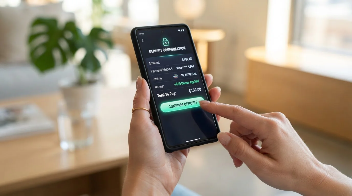 Mobile phone showing casino cashier page with e-wallet payment options
