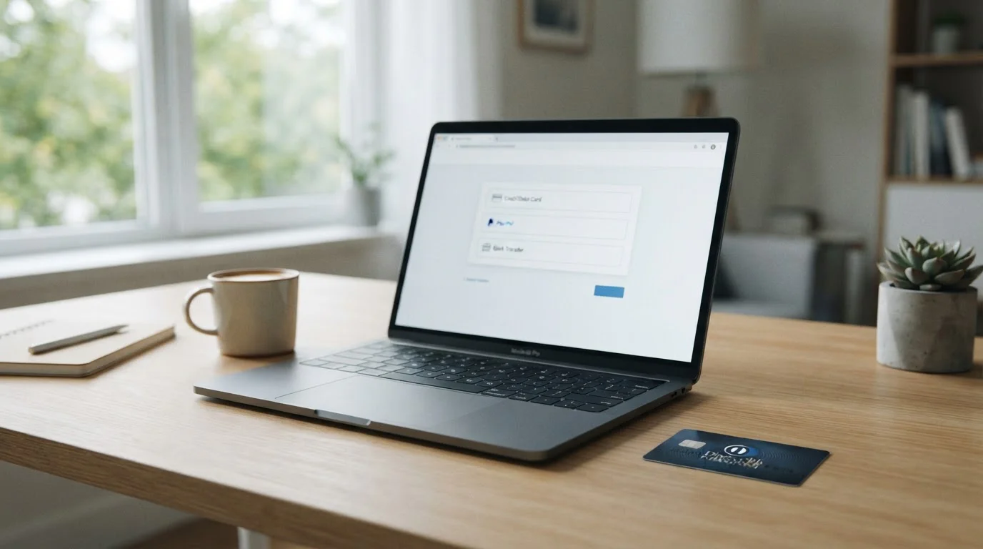 Diners Club card on desk next to a laptop showing a UK casino cashier page