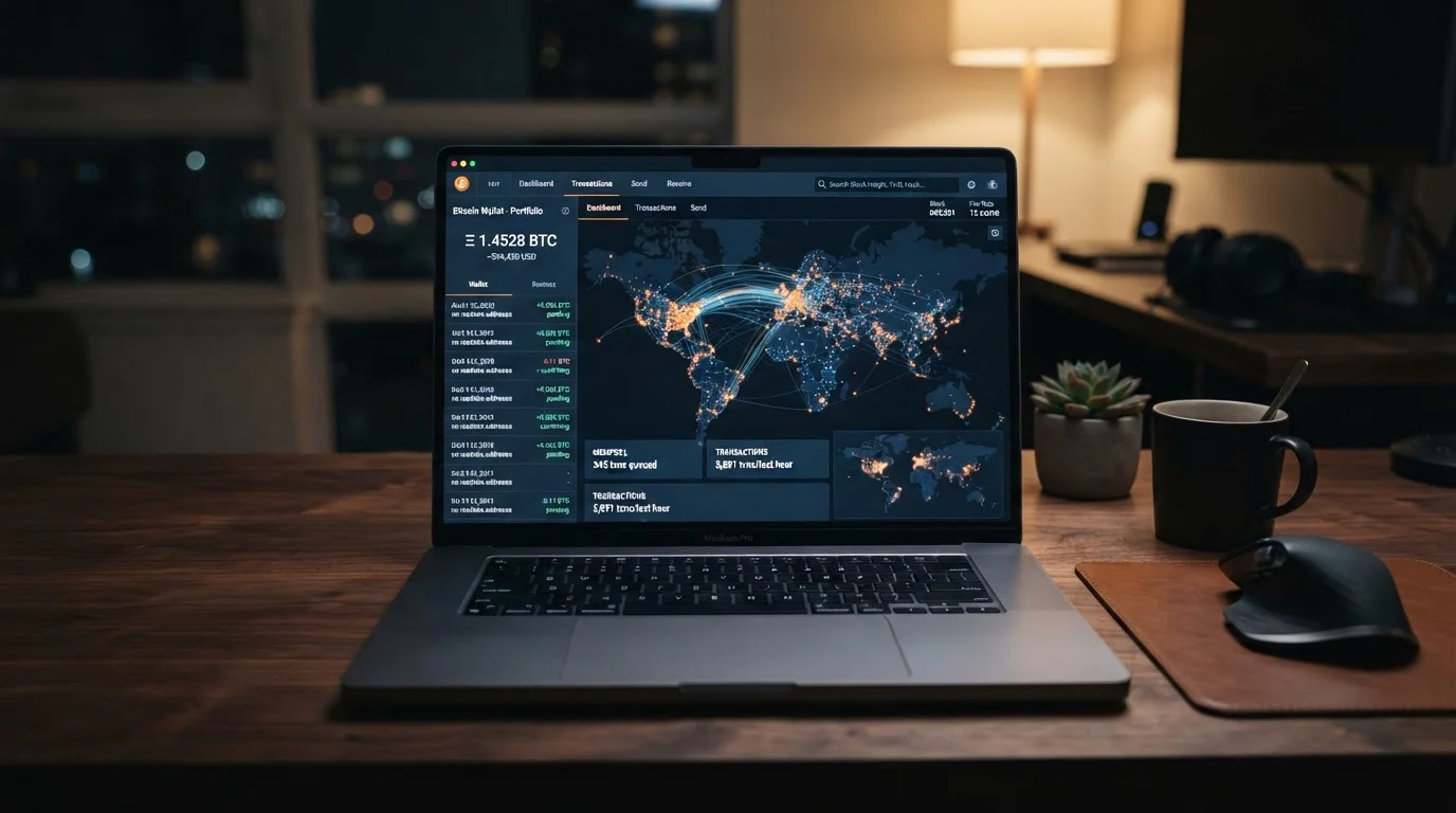 Bitcoin blockchain transaction visualisation with cryptocurrency wallet interface