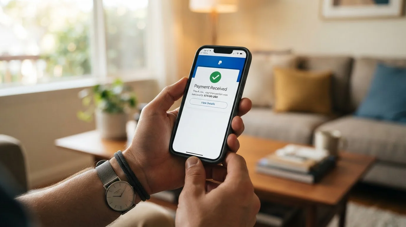 Smartphone showing successful debit card withdrawal confirmation
