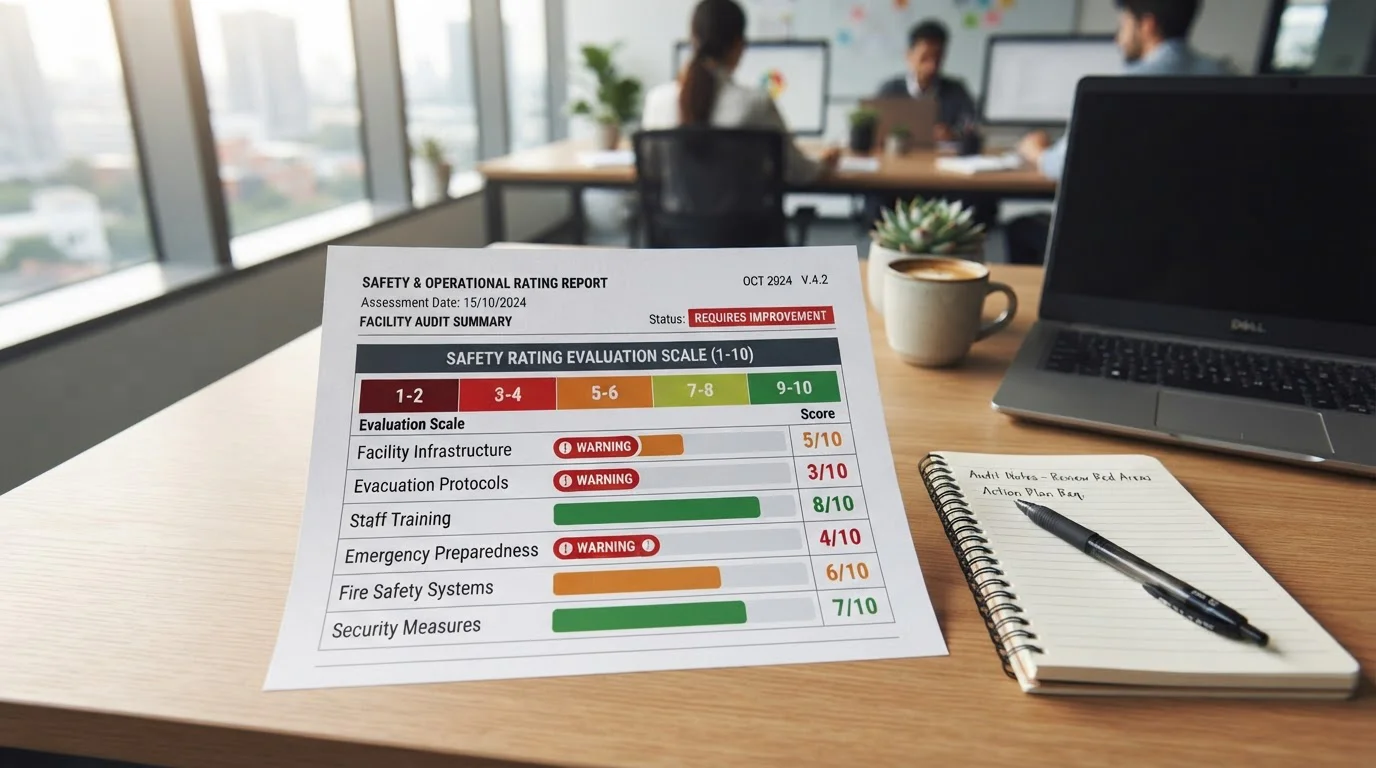 Casino safety rating scale with red flags marked
