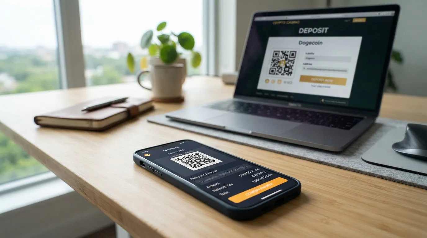Cryptocurrency wallet sending Dogecoin transaction to online casino deposit address