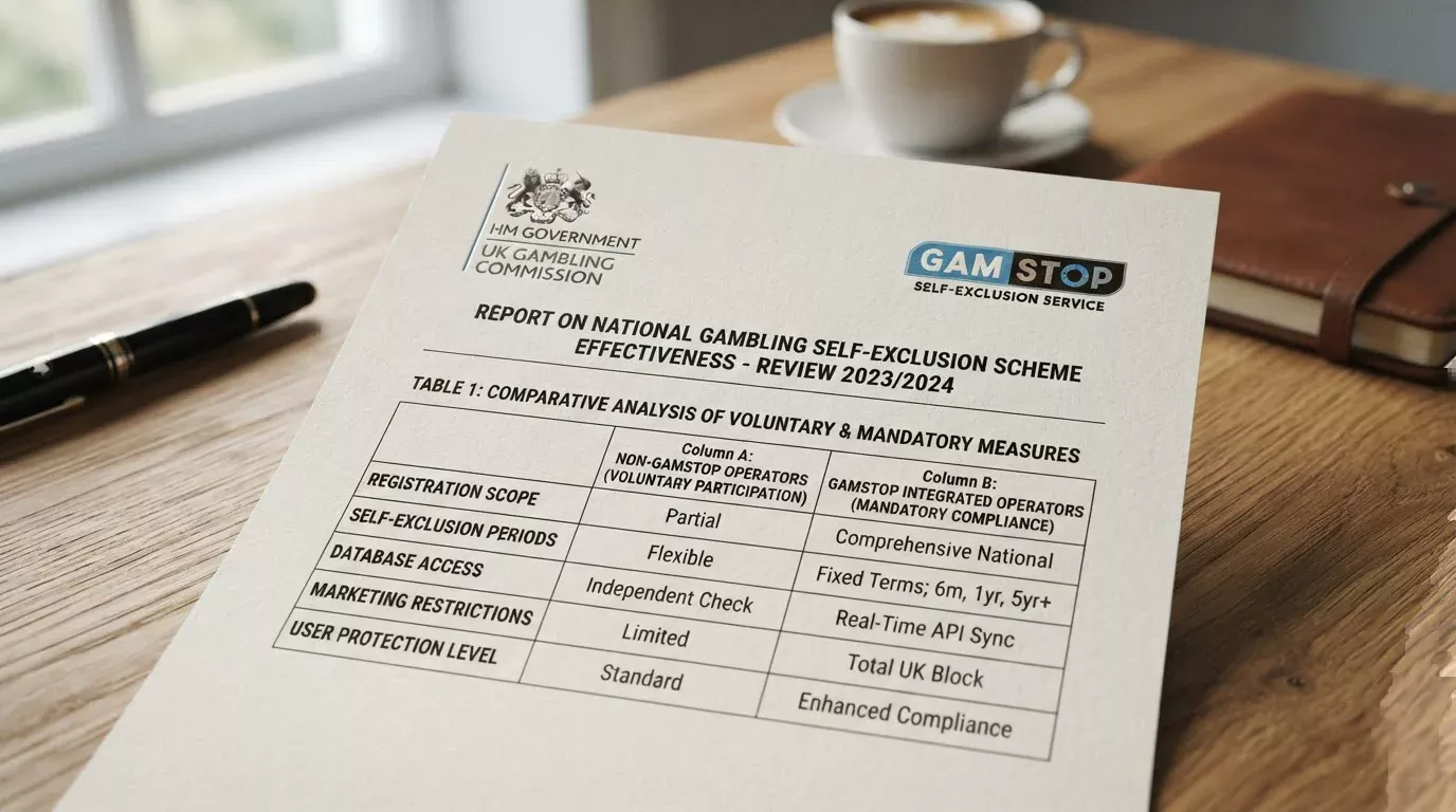 Document showing GAMSTOP self-exclusion and UK regulatory protections comparison