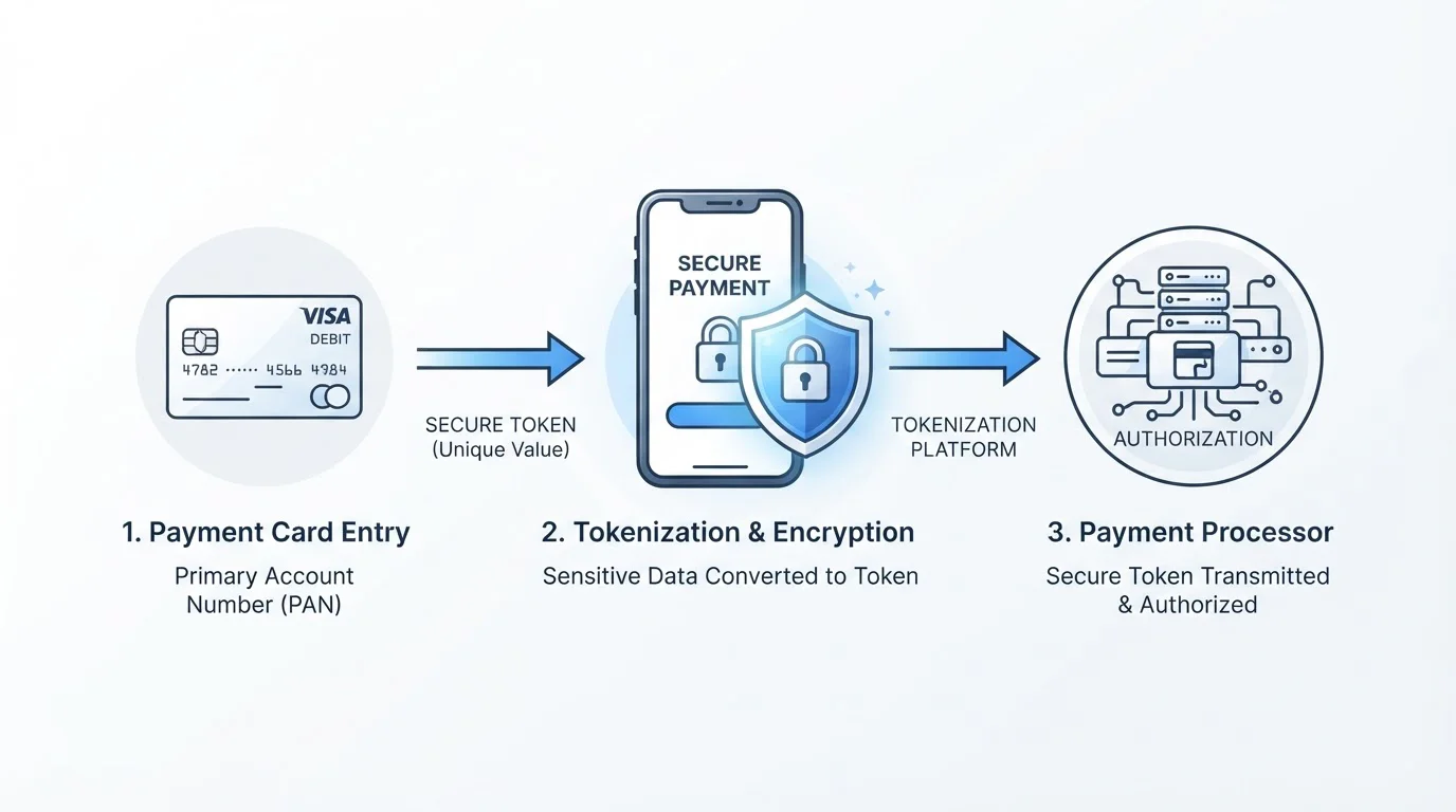 Diagram showing tokenisation flow from debit card through Google Pay to casino payment processor
