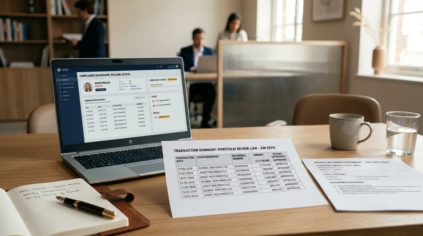 High-value withdrawal compliance review showing source-of-funds documentation