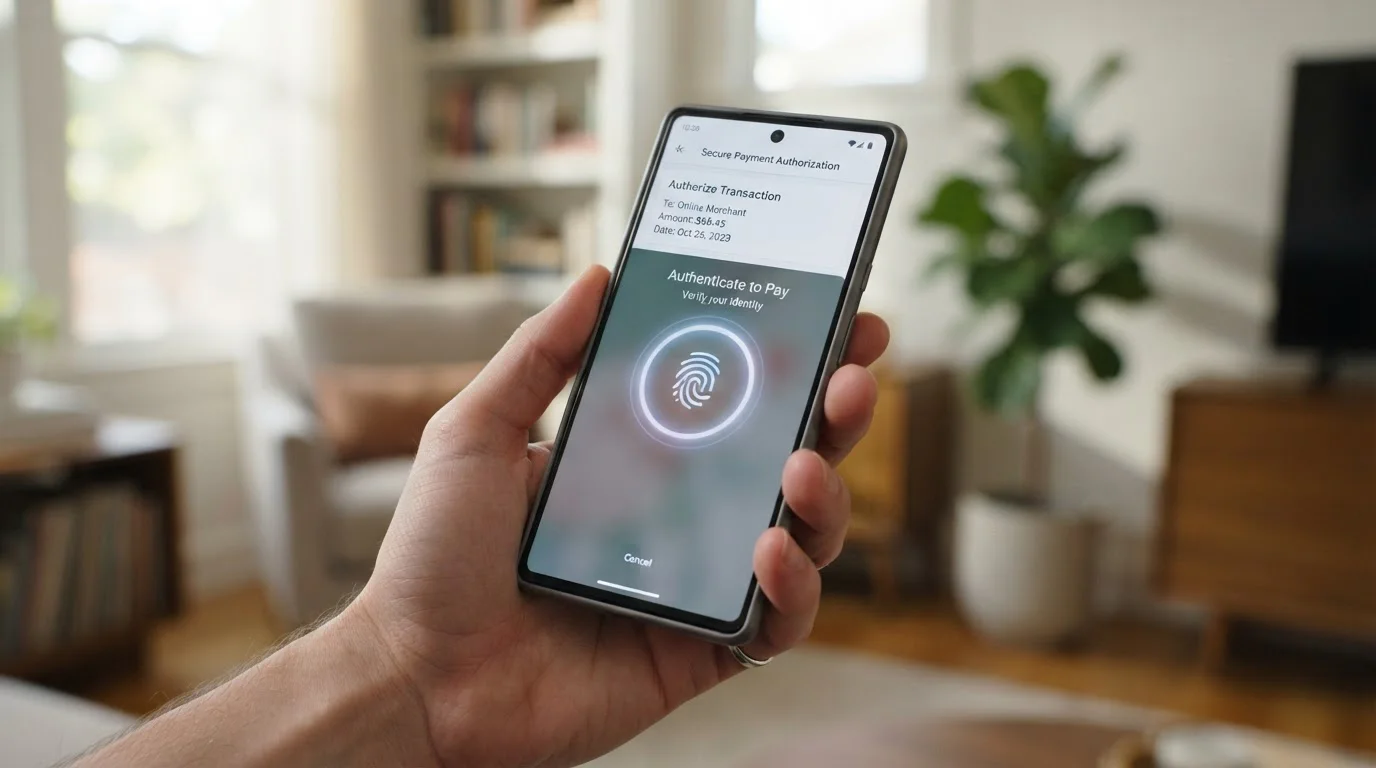 Smartphone screen showing mobile wallet authentication for casino deposit