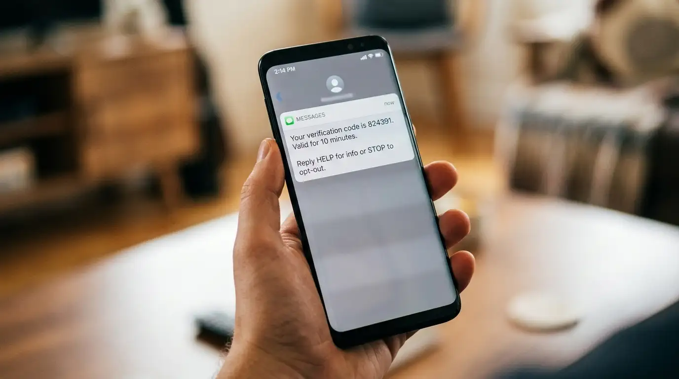 Smartphone showing SMS confirmation for casino deposit