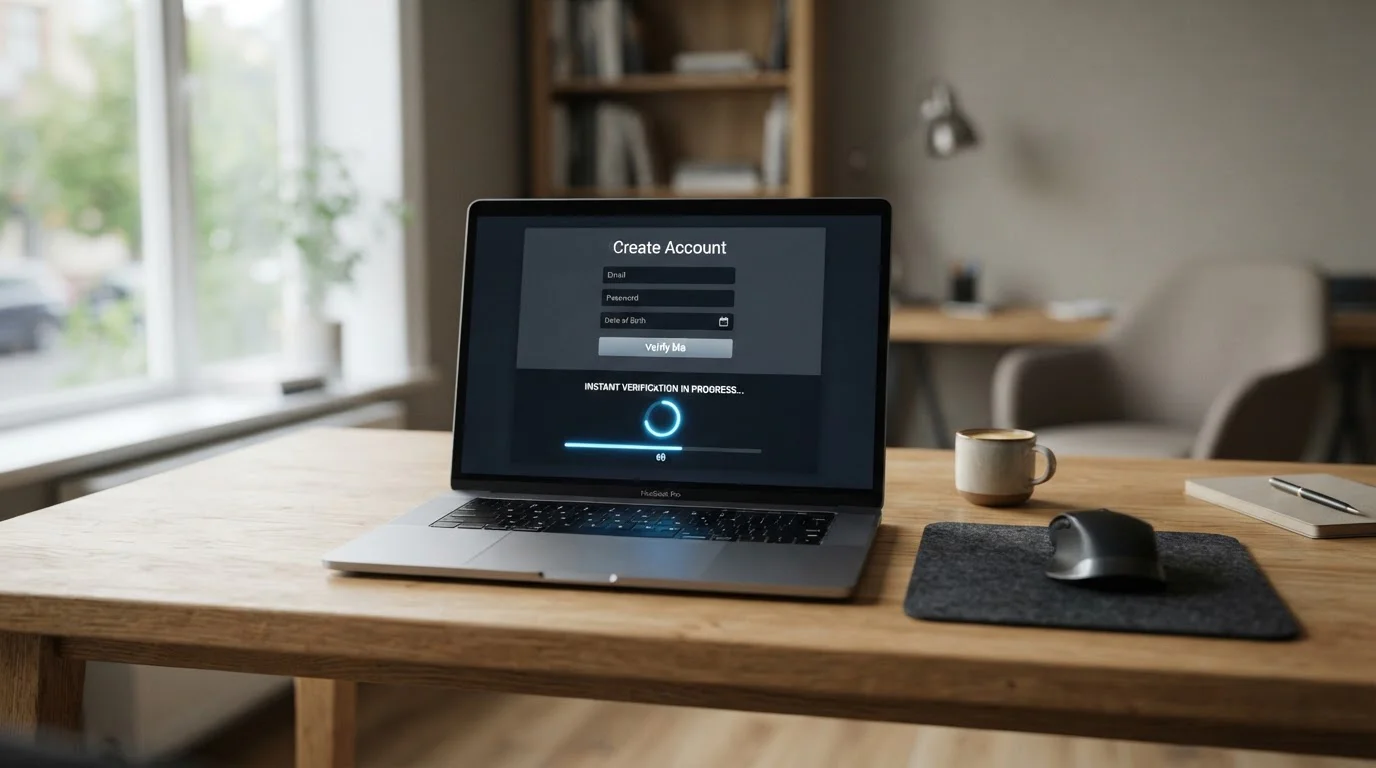 UK online casino registration screen with instant verification interface