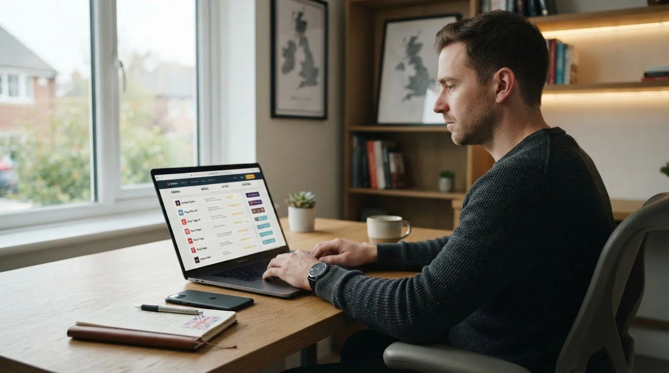 UK casino player reviewing low deposit options on laptop