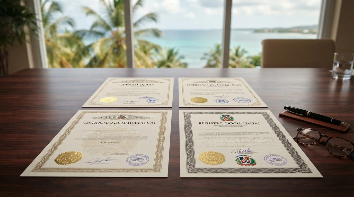 Multiple offshore casino licence documents arranged on conference table for comparison