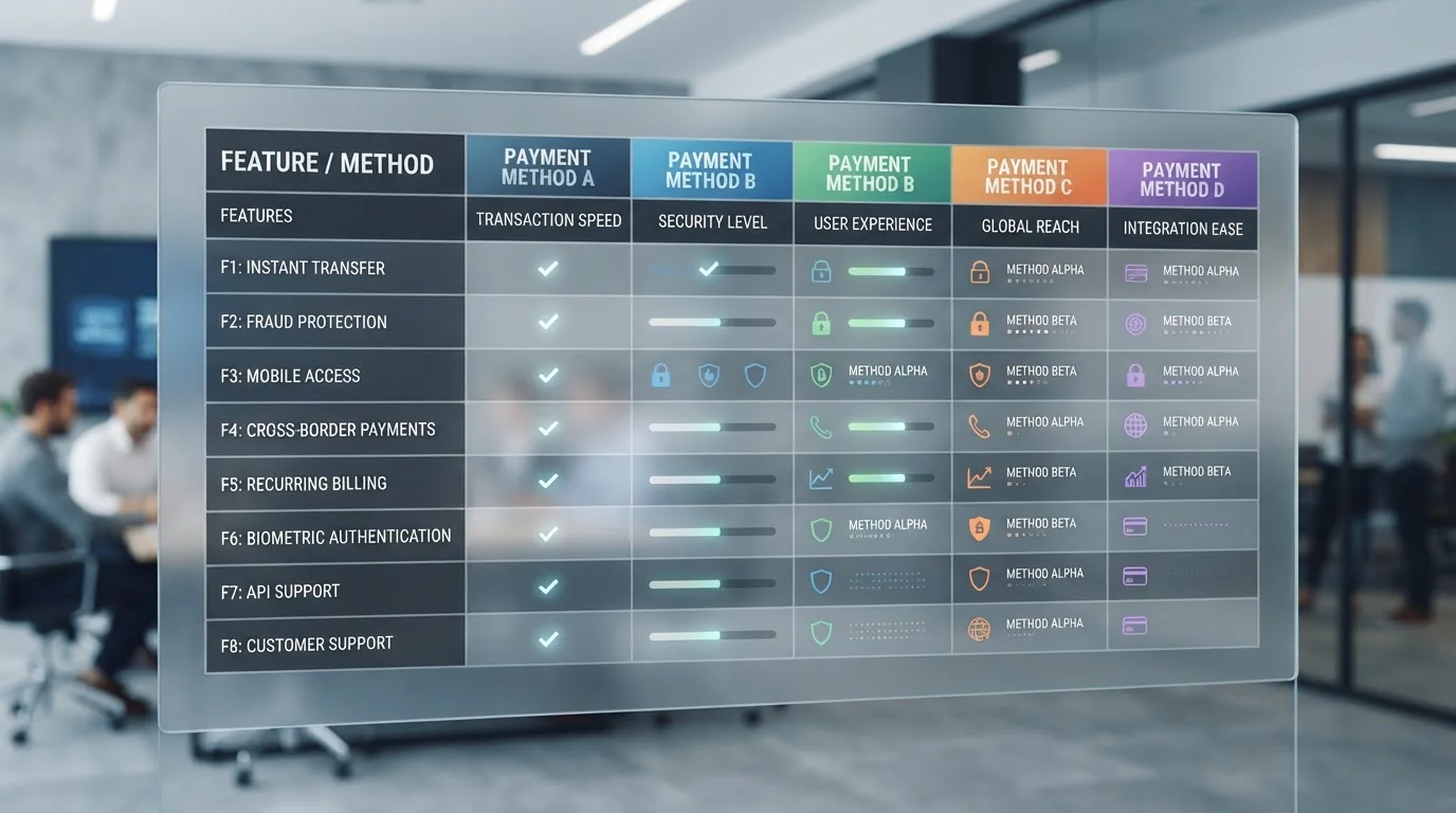 Comparison table of instant banking payment methods for UK casino players