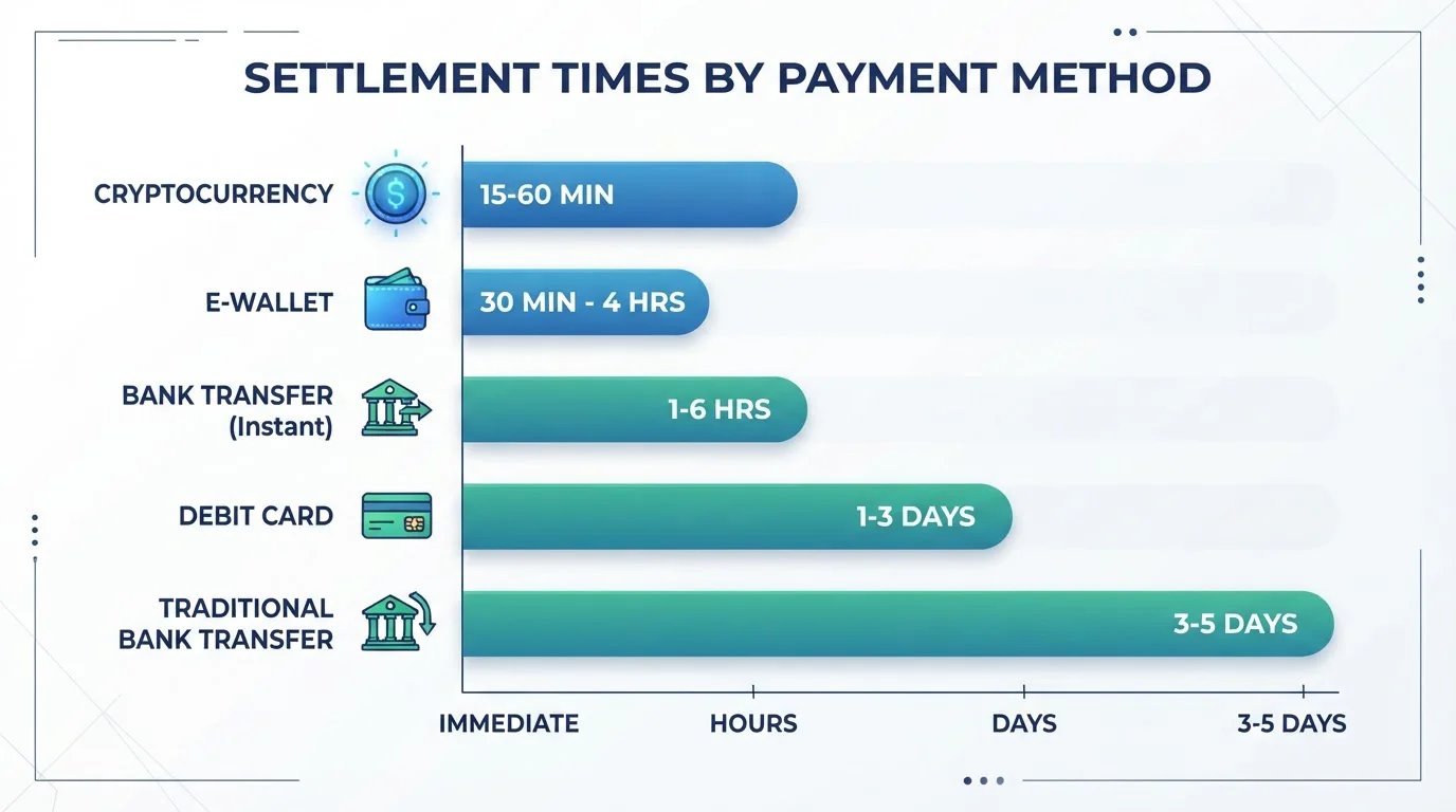 Comparison chart showing settlement times across payment methods