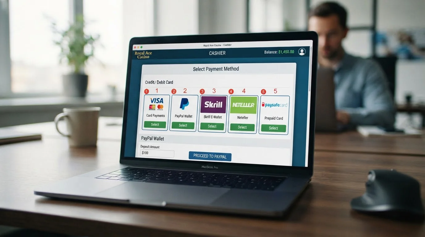 Side-by-side comparison of e-wallet payment options at UK casino cashier