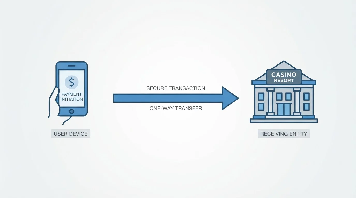 Diagram showing one-way payment flow from mobile network to casino