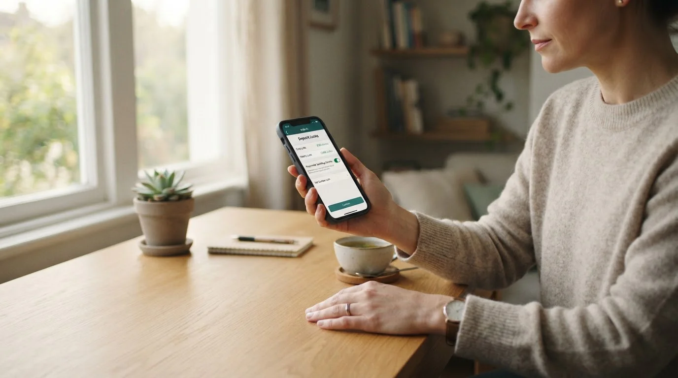Person setting deposit limits on mobile banking app in calm setting