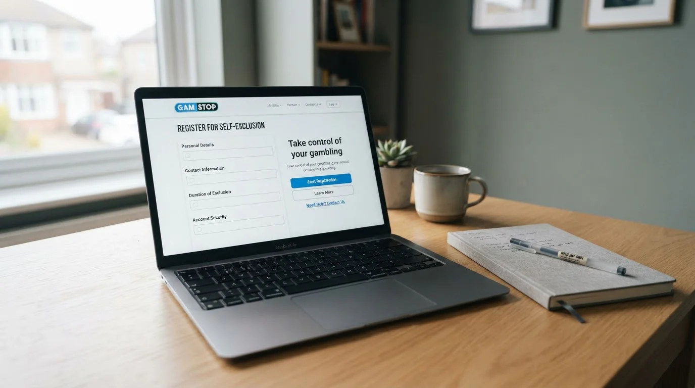 GAMSTOP self-exclusion interface on laptop screen