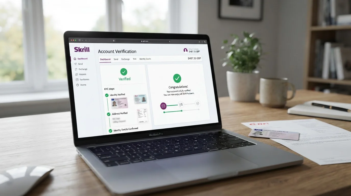 Skrill account dashboard showing deposit and withdrawal options