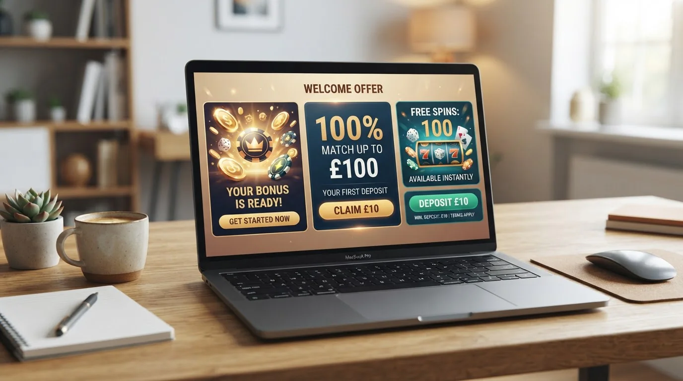 Welcome bonus package illustration with free spins and deposit match