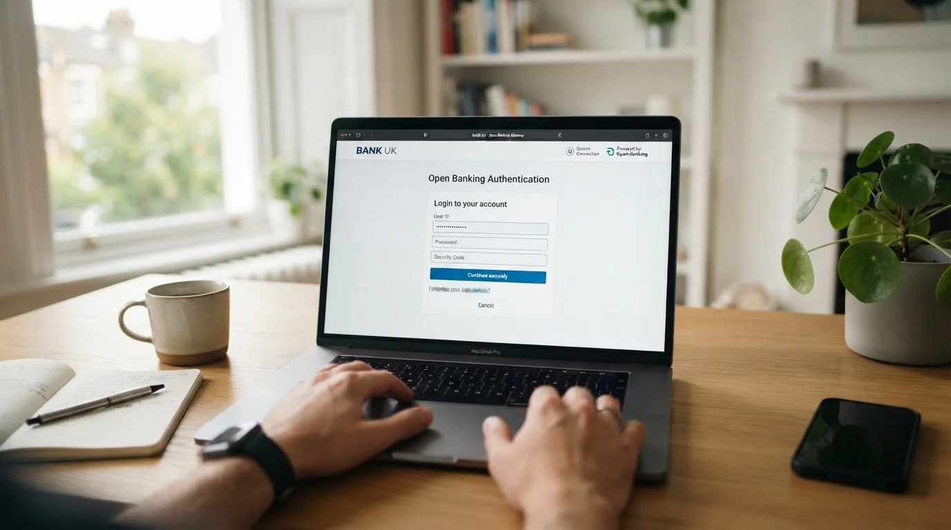 Bank login screen showing Open Banking authentication for Trustly payment
