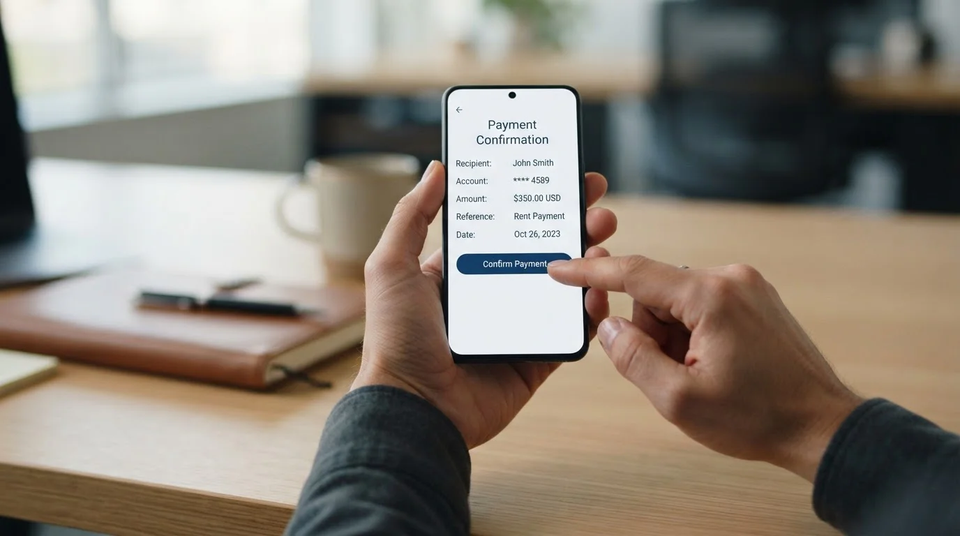 Person using mobile banking app on smartphone for instant casino payment