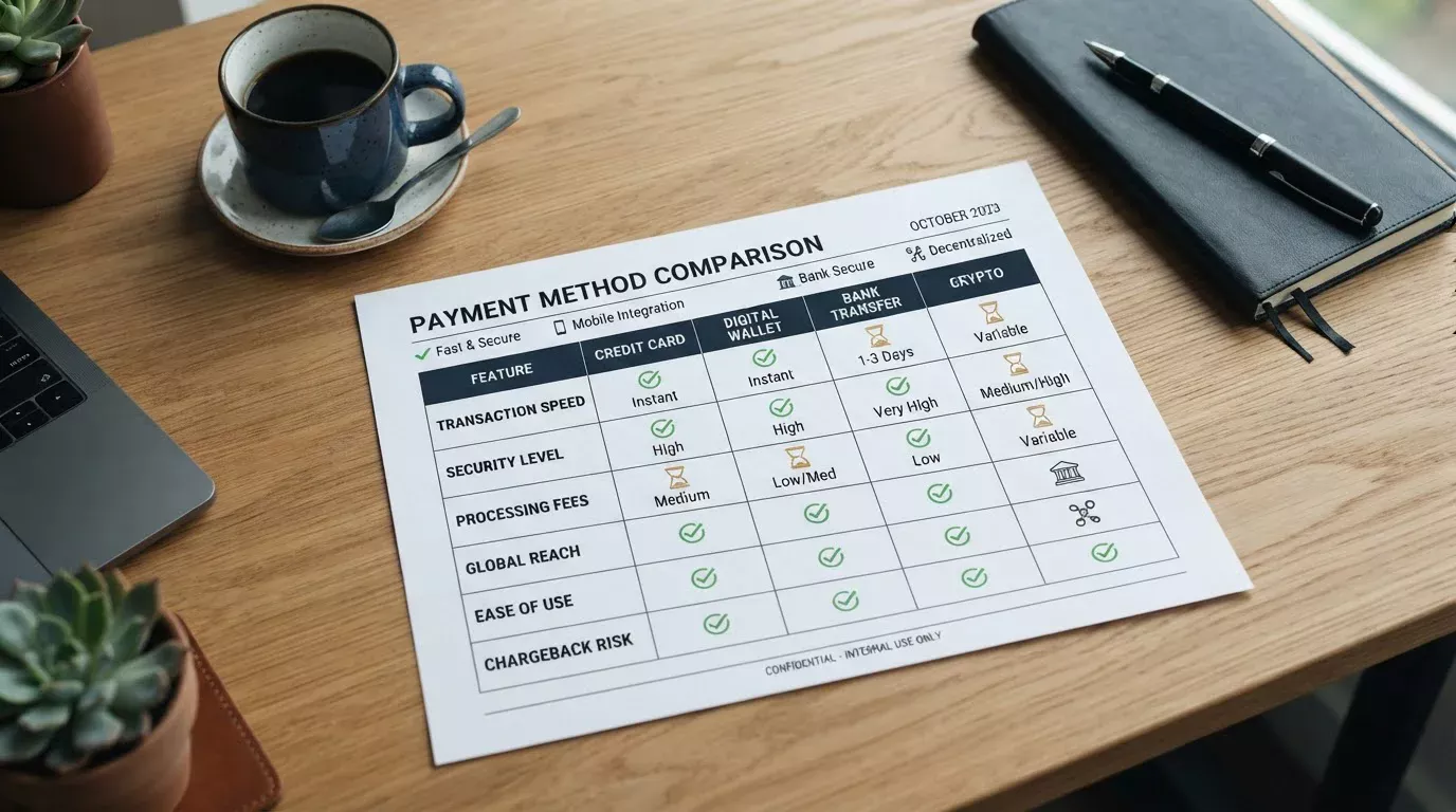 Comparison chart of UK casino payment methods with instant transfer capabilities