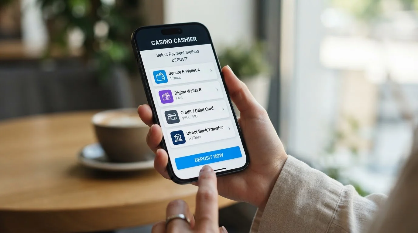 Modern e-wallet and mobile payment options on UK casino cashier screen