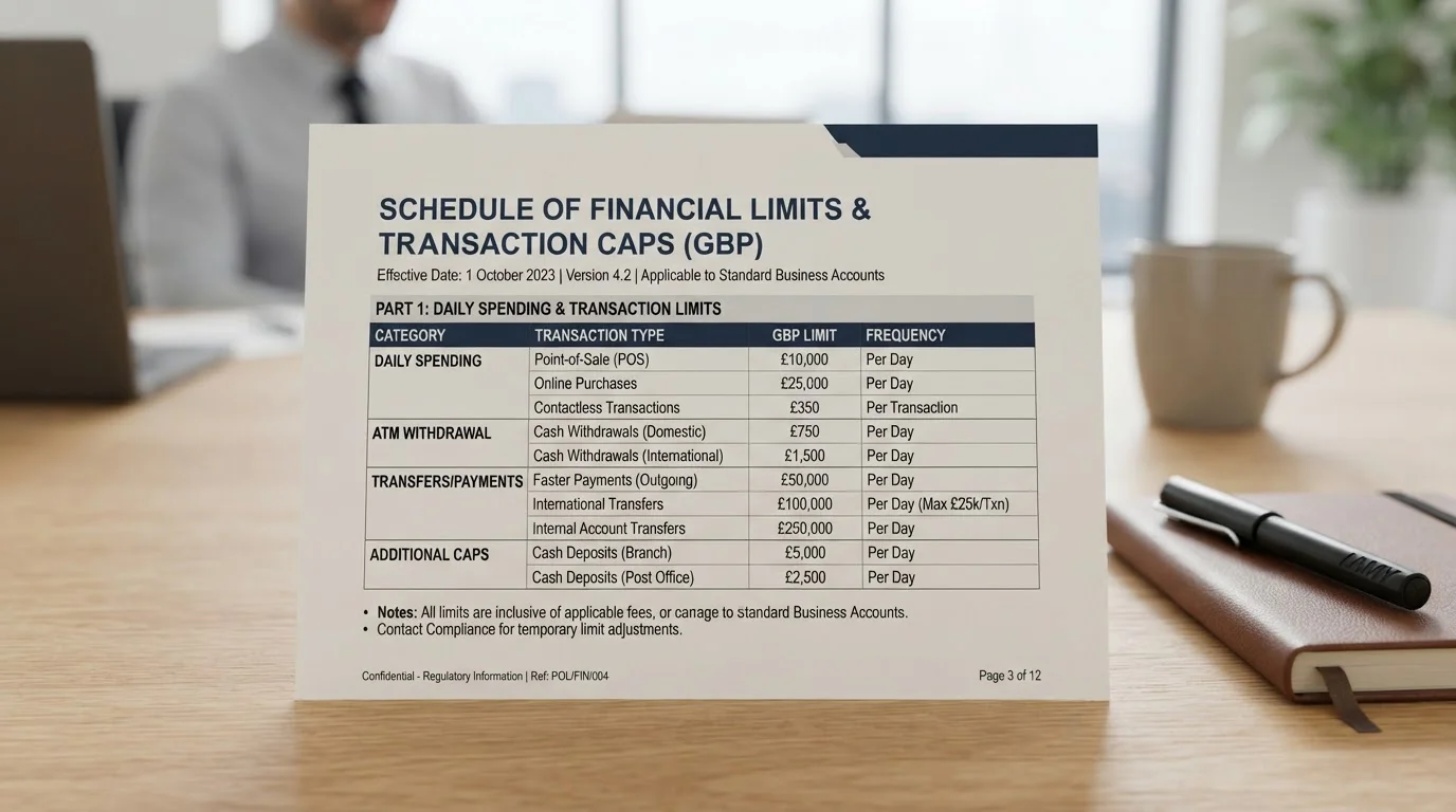 Document showing UK mobile network carrier billing limits and caps
