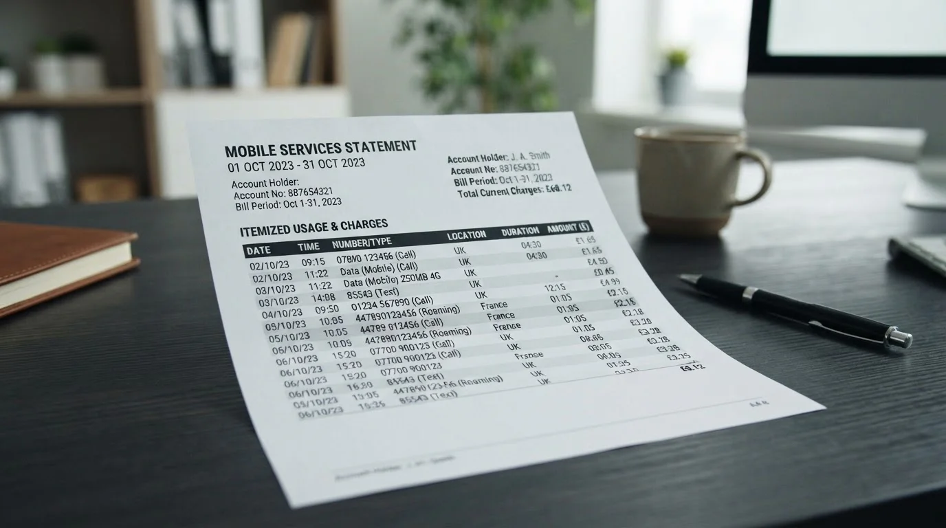 Mobile phone bill statement showing premium service charges itemised