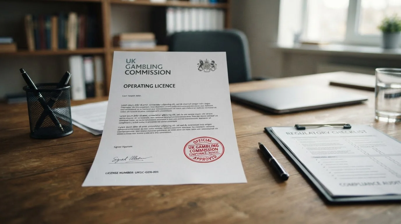 Official UK Gambling Commission licence document with regulatory compliance checklist
