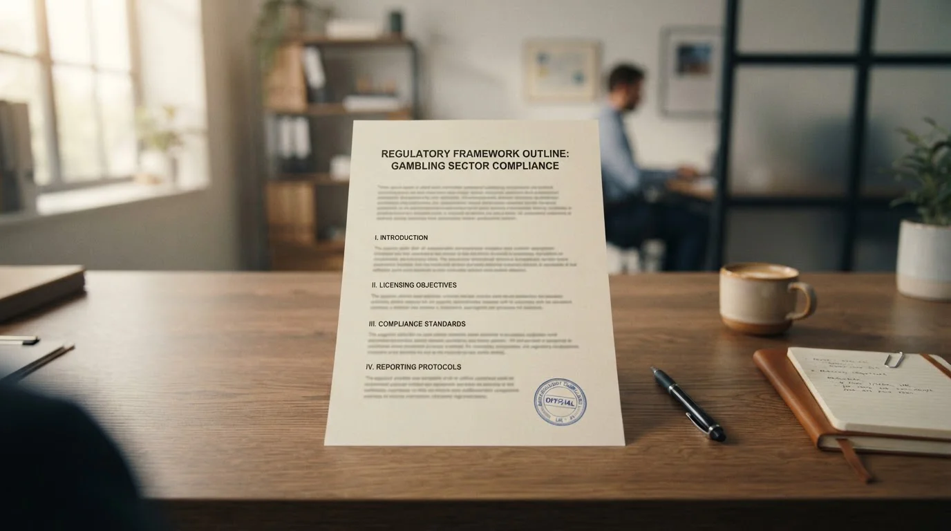 UK Gambling Commission official document with regulatory framework outline on desk