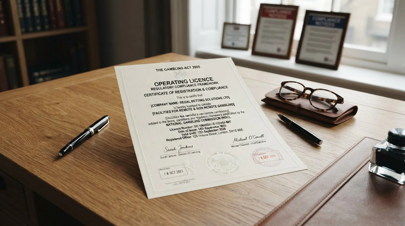 UK Gambling Commission licence certificate with regulatory compliance framework