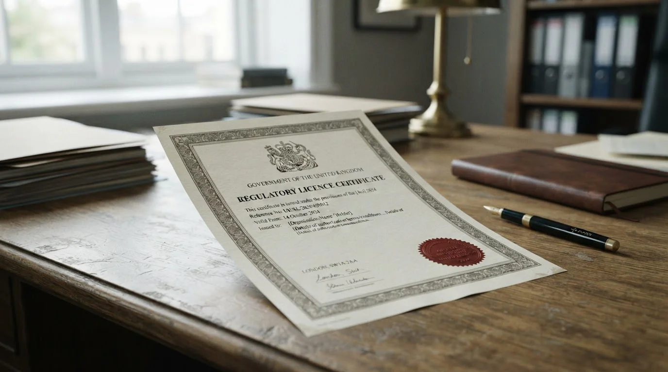 UK Gambling Commission licence certificate document