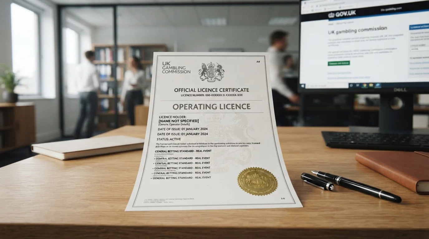 UKGC licence document with UK Gambling Commission seal