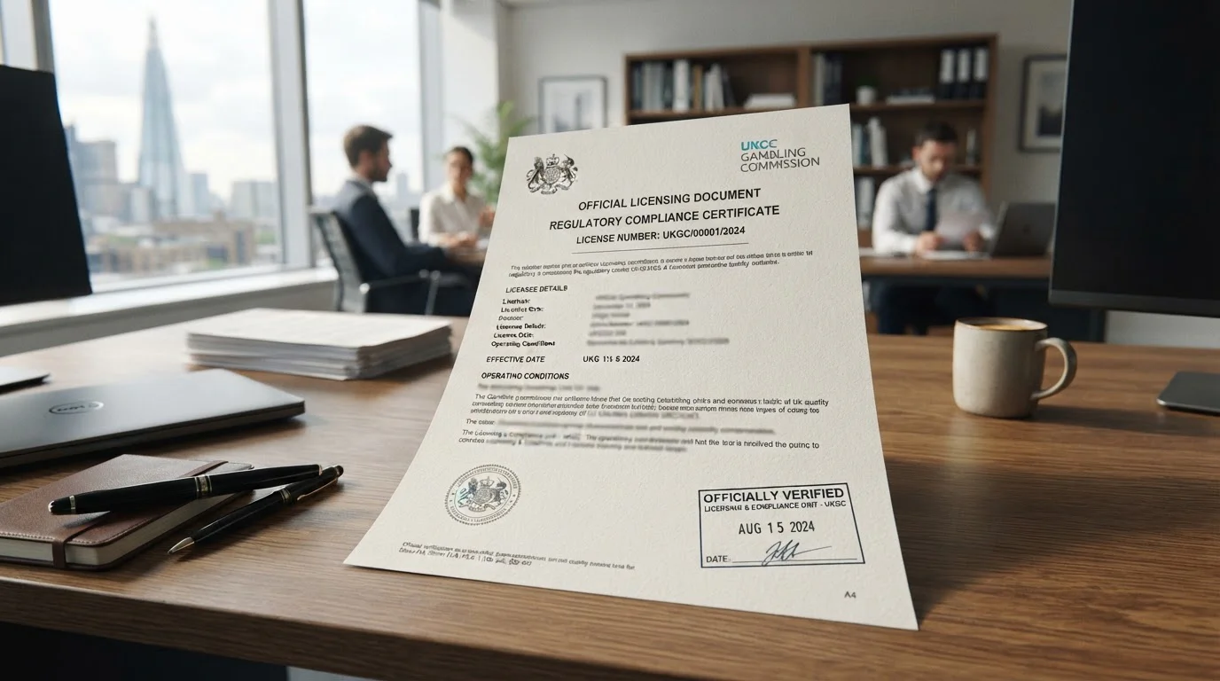 Official UKGC licensing document with verification stamp
