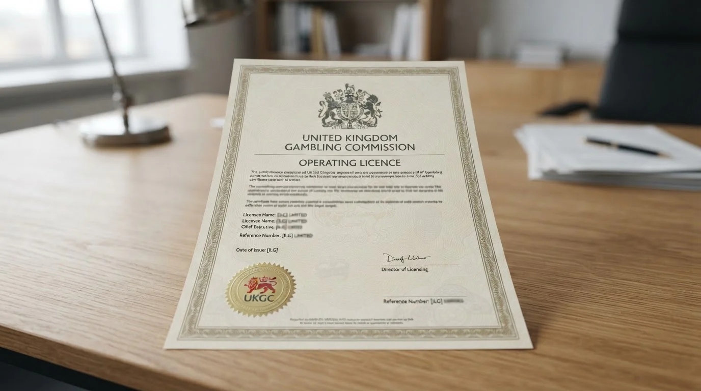 UKGC licence certificate document on office desk