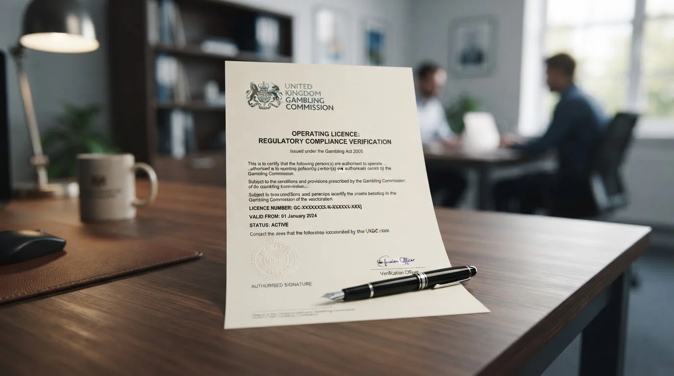Person examining UKGC licensing documentation at desk