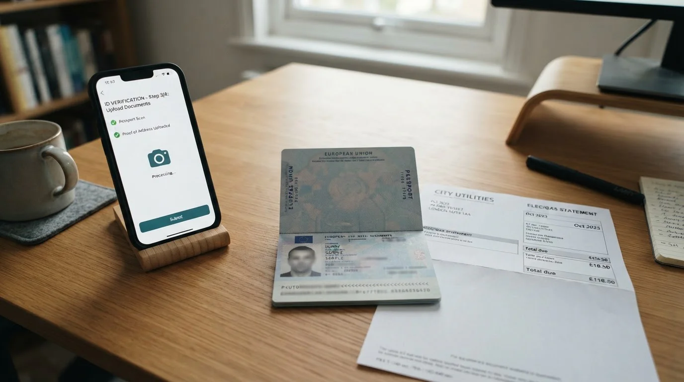 Document verification interface showing required identity and address proof