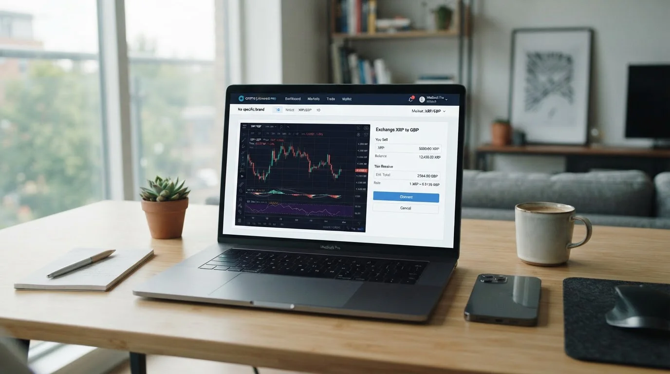 FCA-registered exchange interface showing XRP to GBP conversion screen